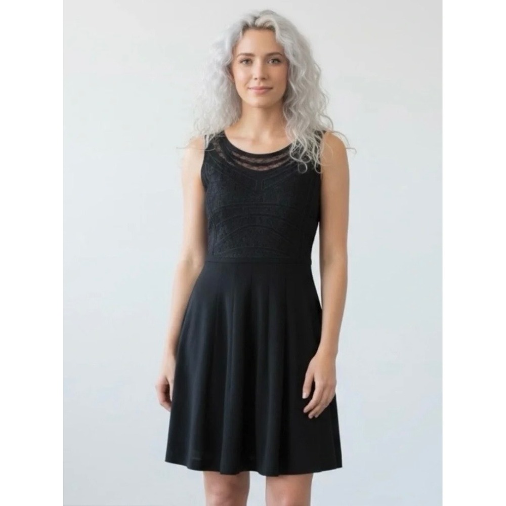 Diane von Furstenberg Black Lace Overlay Fit & Flare Dress Size 10